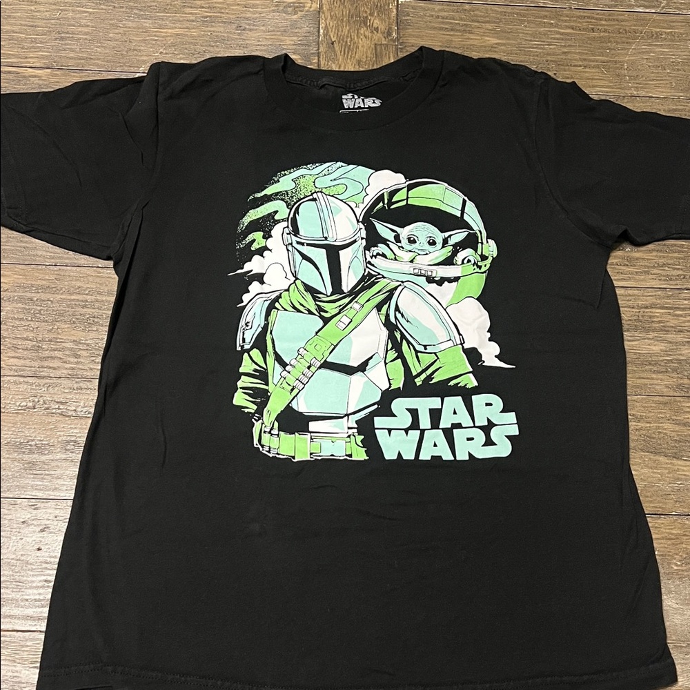 Star Wars Black Tee with Mint Green & White Mandalorian Graphic